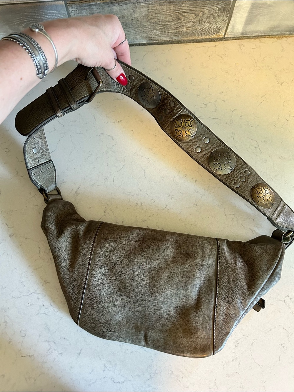 Free People Wilder Leather Concho Embellished Sling Bag in Frozen Earth - Picture 10 of 16